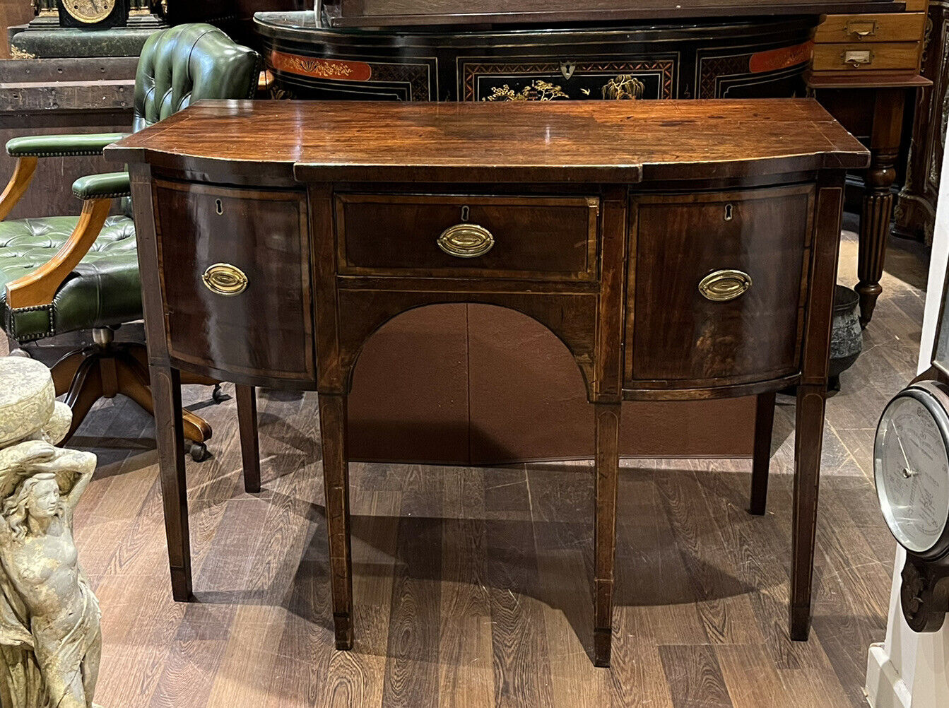 Georgian Inlaid Mahogany Sideboard. Small Proportions. Brass Handles.