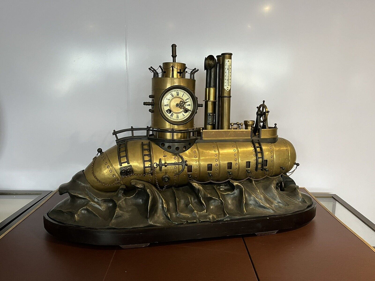 SUBMARINE novelty Brass & Metal Industrial Exhibition Clock. HUGE IN SIZE