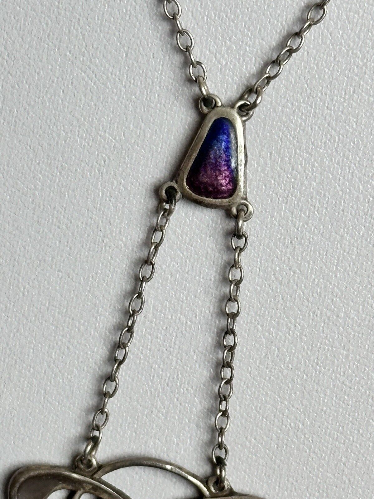 Arts & Crafts Sterling Silver Enamel Lavaliere Necklace