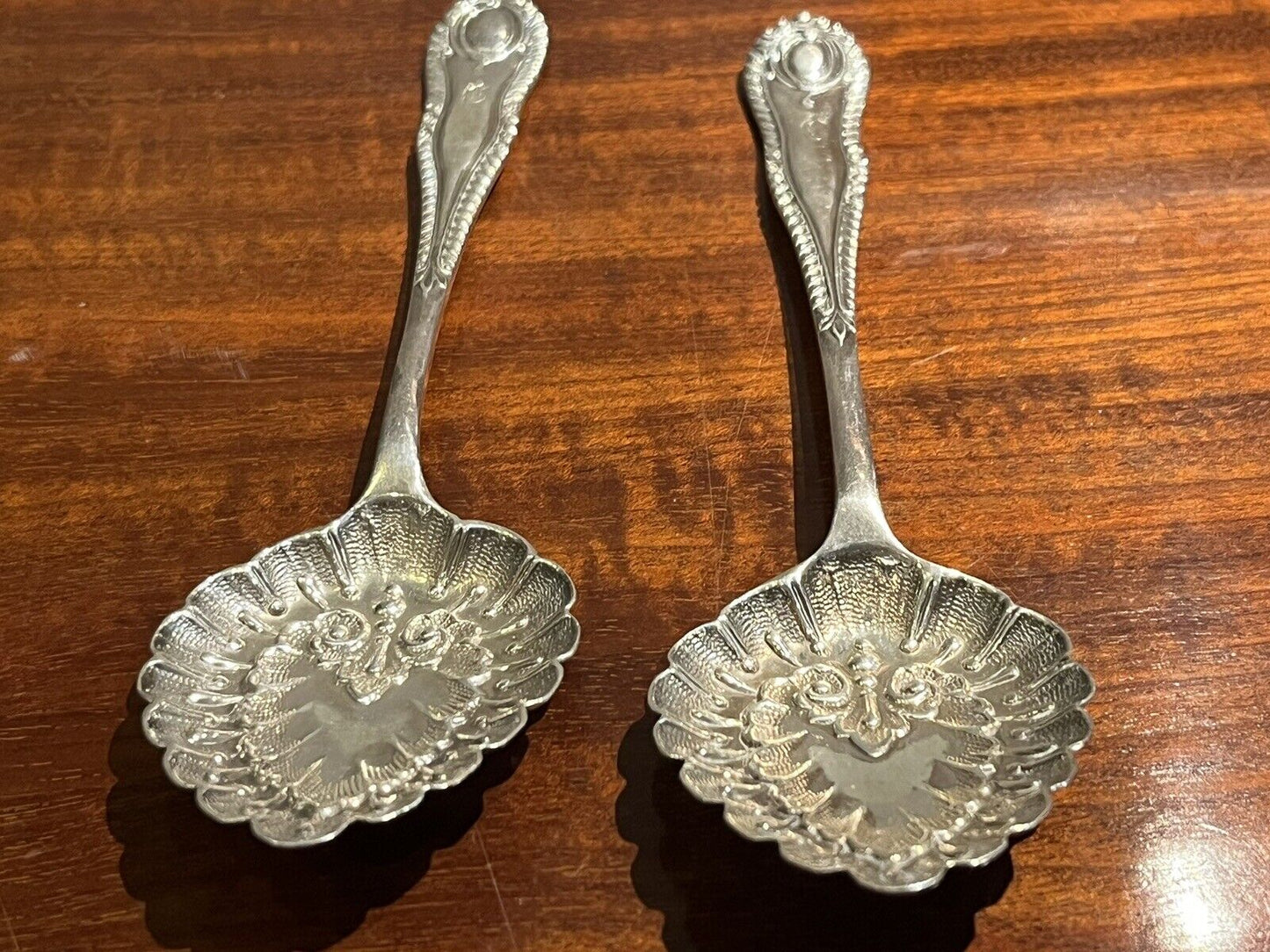 English Hallmarked Silver Repousse Fruit Serving Spoons