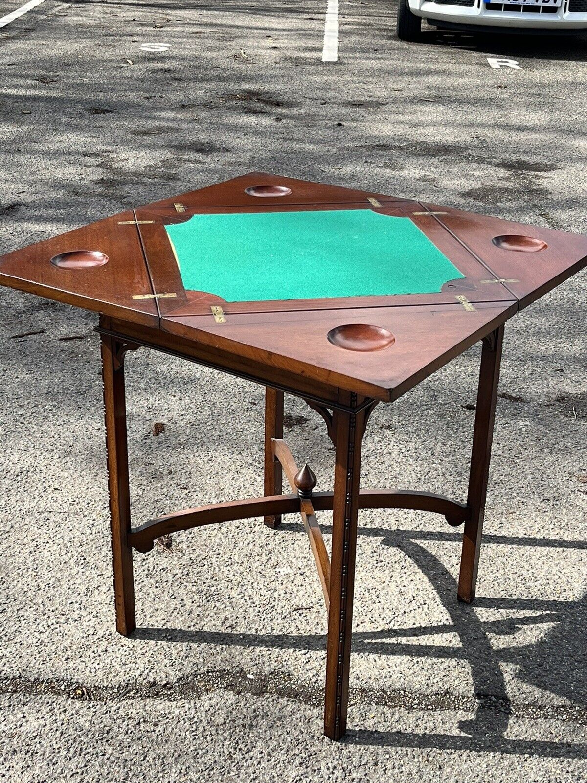 Victorian Games Table , Green Baized Playing Area with Counter Holders