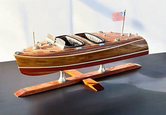 Large Highly Detailed Wooden Model Of A Motor Boat