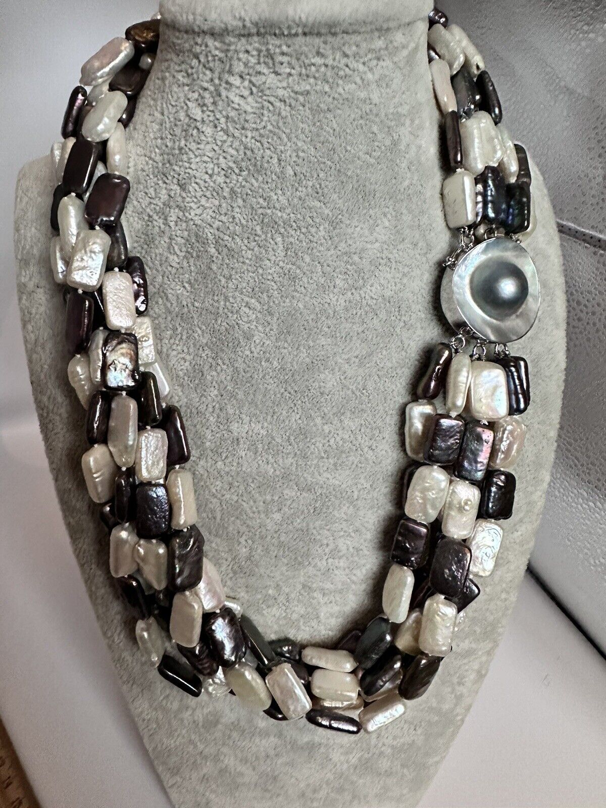 Statement Multi Strand Freshwater Baroque Pearl Silver 925 Clasp Necklace