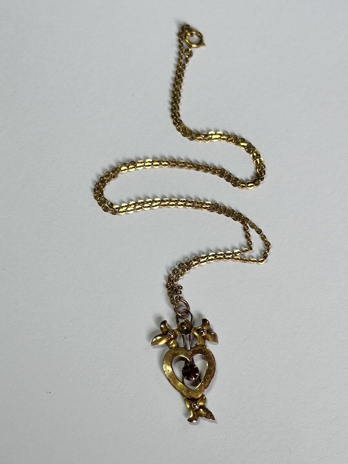 Edwardian 9ct Gold Garnet Heart Drop Necklace