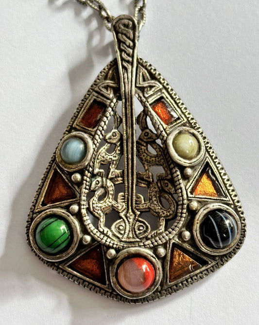 Vintage Miracle Signed Multicoloured Stone Pendant Necklace