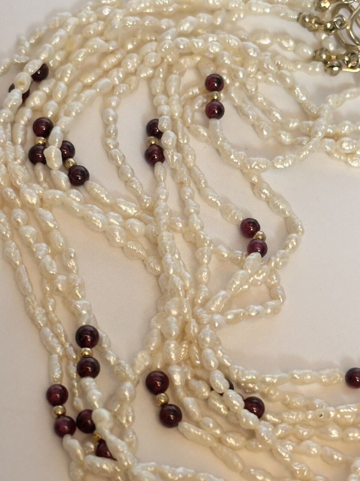 Vintage Multi Strand Freshwater Pearl Garnet Bead Necklace