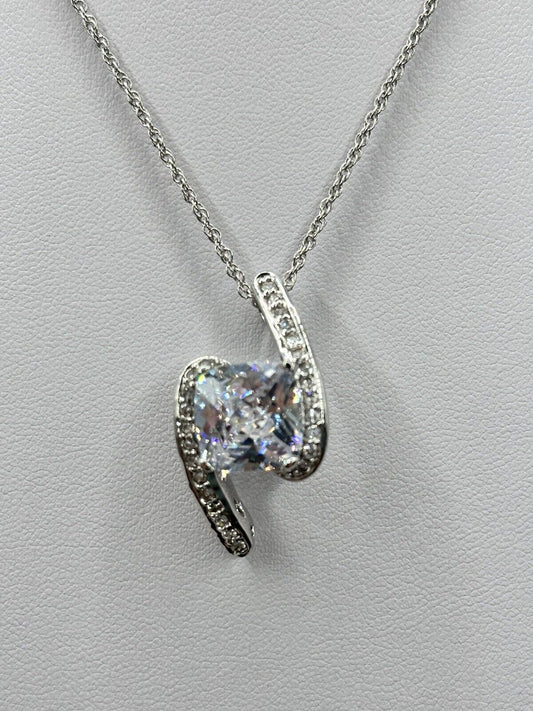 Vintage Rhodium Plated Clear Crystal Drop Necklace