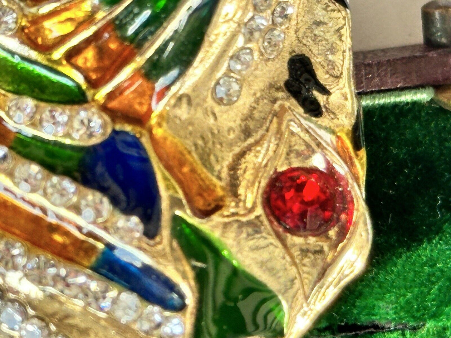 Vintage Gold Plated Tiger Enamel Diamanté Statement Brooch