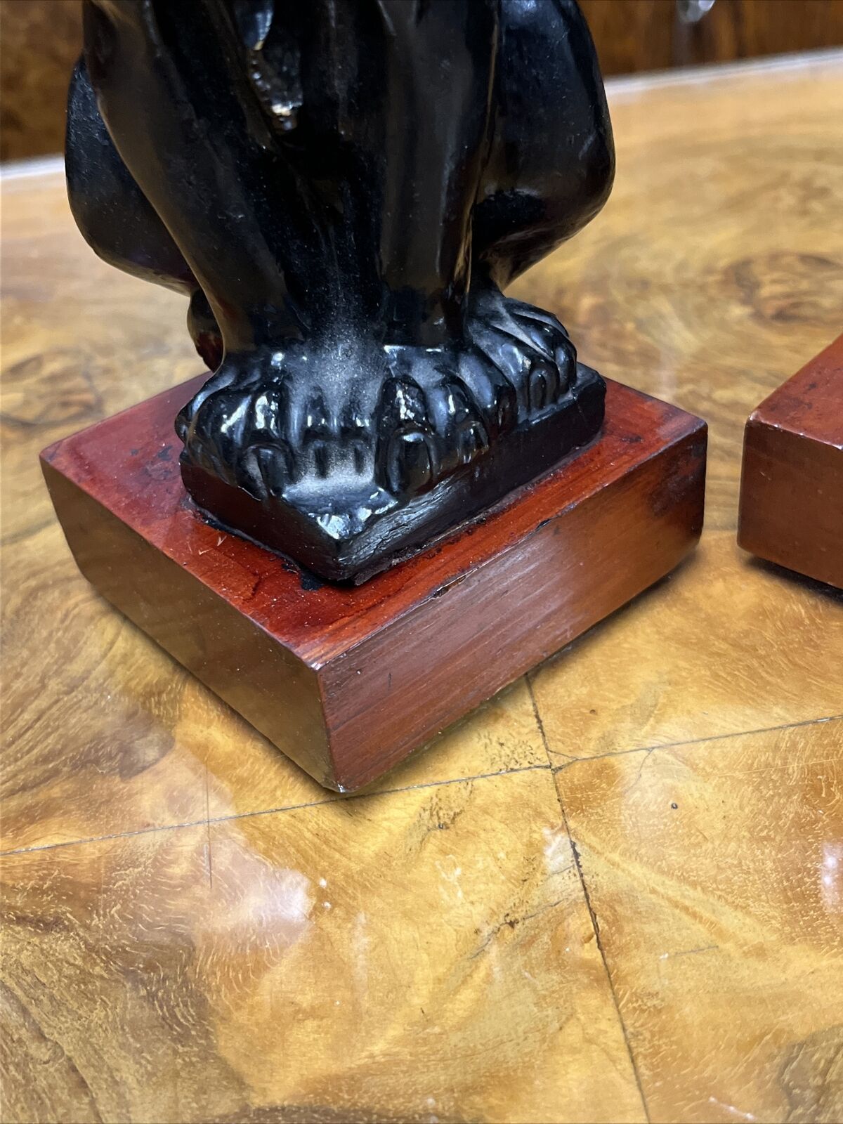Edwardian Lion Figures On Wooden Bases
