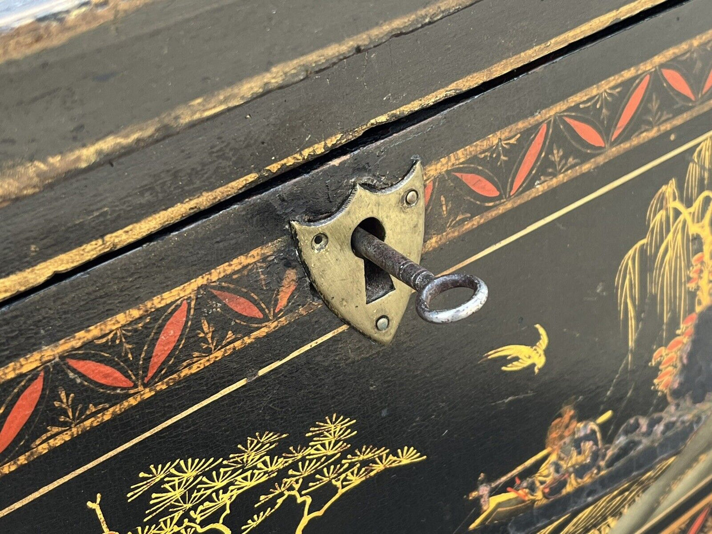 Antique Demi-Lune Chinoiserie Console Table/ Sideboard / Cocktail Cabinet.