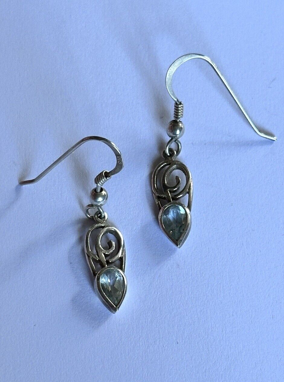 Vintage Silver 925 Blue Topaz Drop Earrings