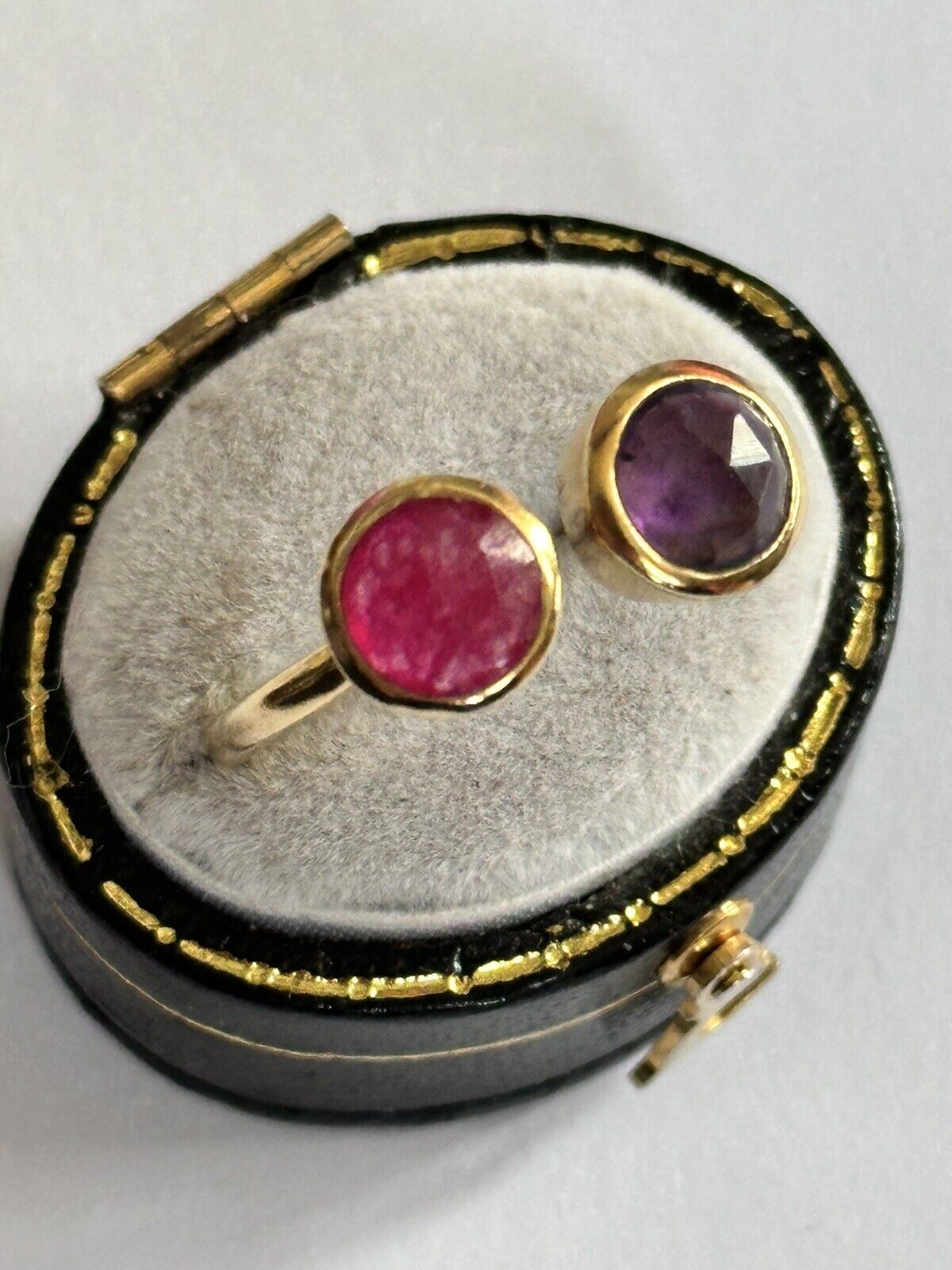 Vintage 18ct Gold Vermeil On Sterling Silver Ruby Amethyst Ring