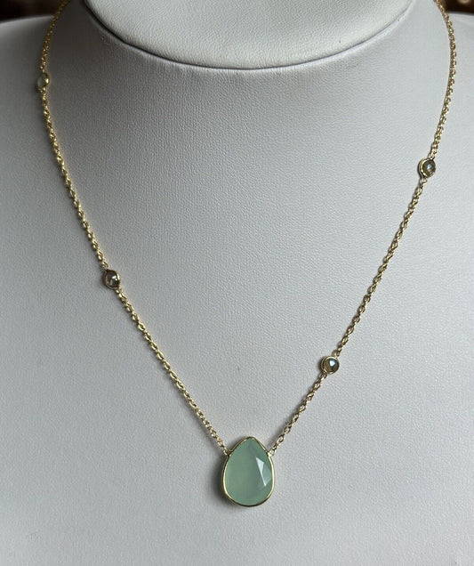 18k Gold Vermeil On 925 Silver Chalcedony And Labradorite Necklace