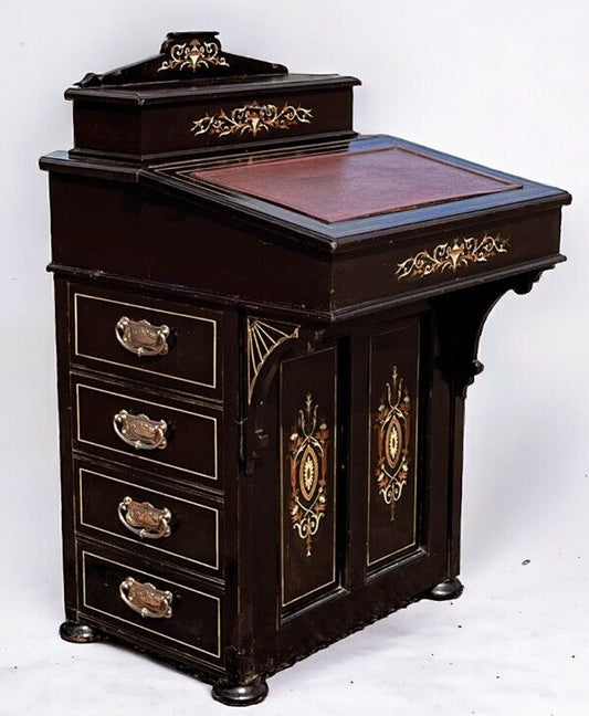 Aesthetic Movement Ebonised Victorian Davenport Desk. Loads Of Storage.