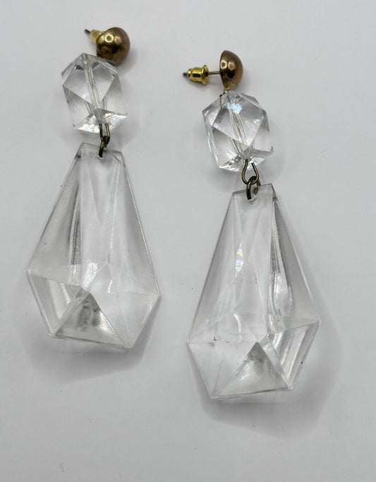Vintage 1980s Acrylic Long Drop Statement Earrings