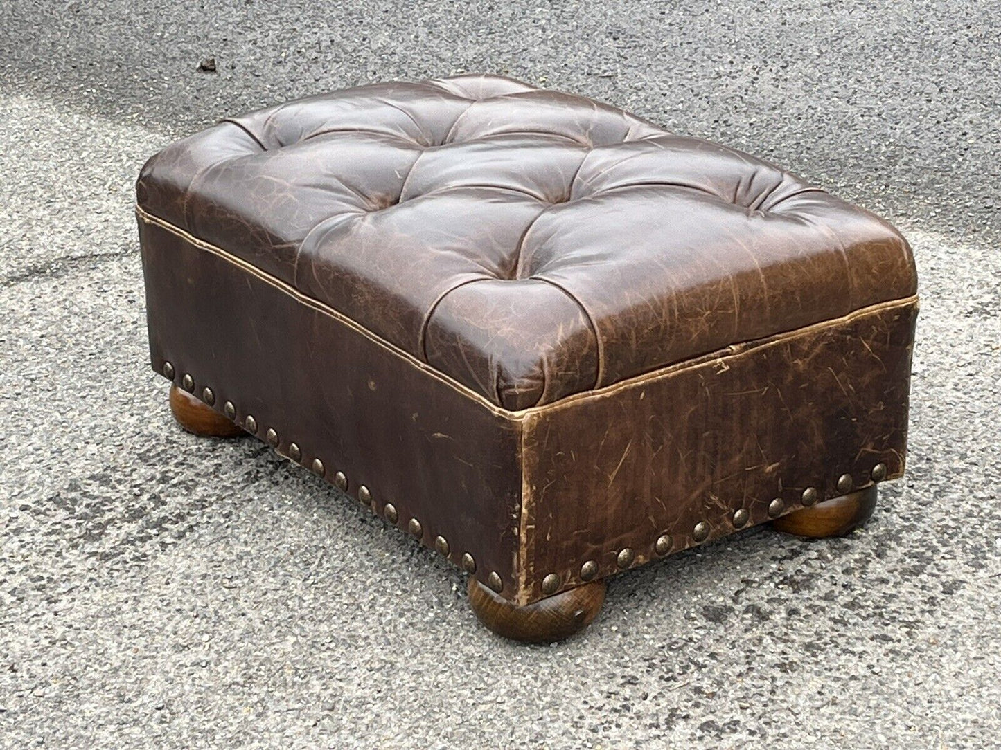 Large Brown Leather Foot Stool.