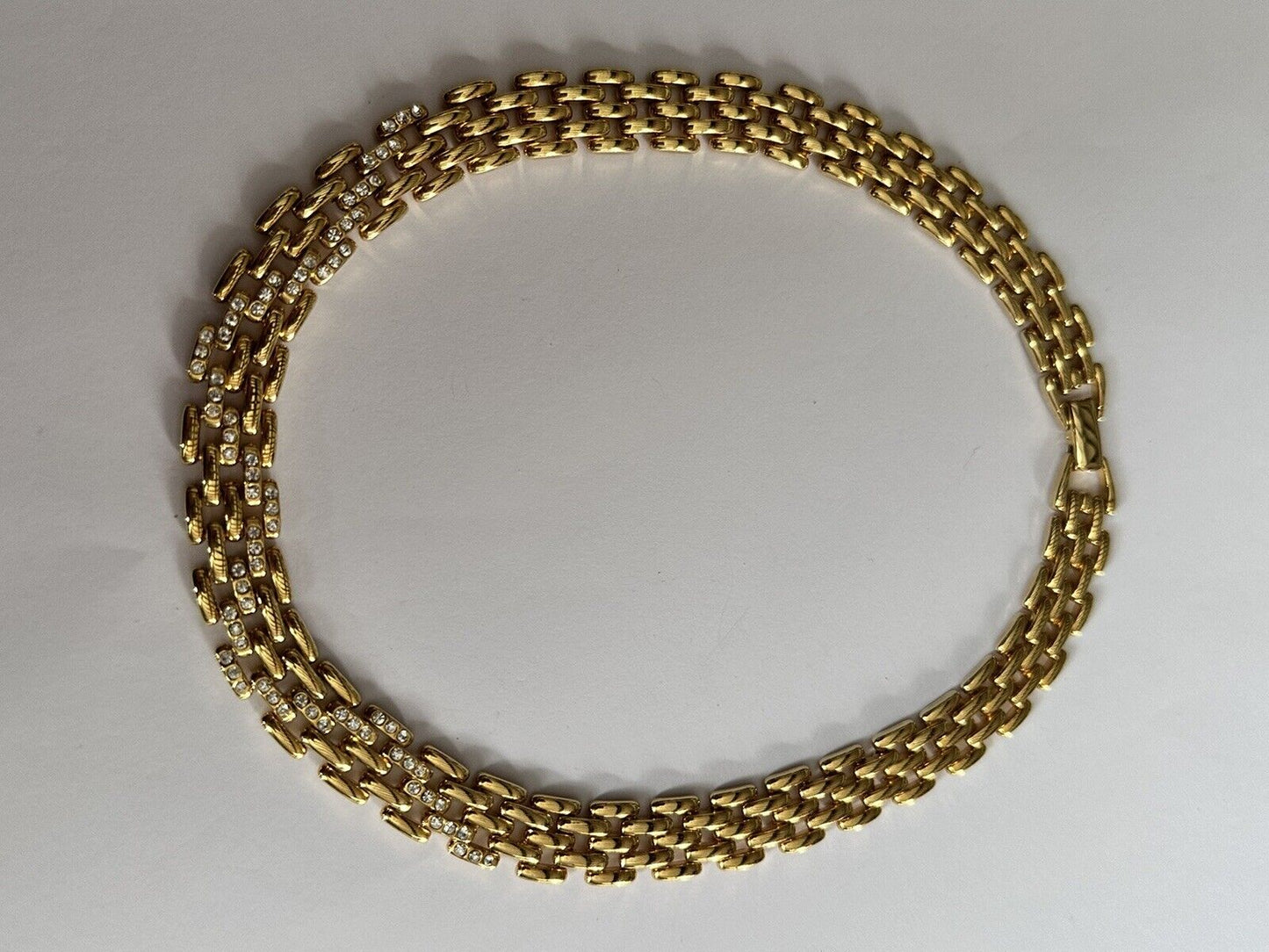 Vintage 1980s Gold Plated Diamanté Couture Chain Necklace