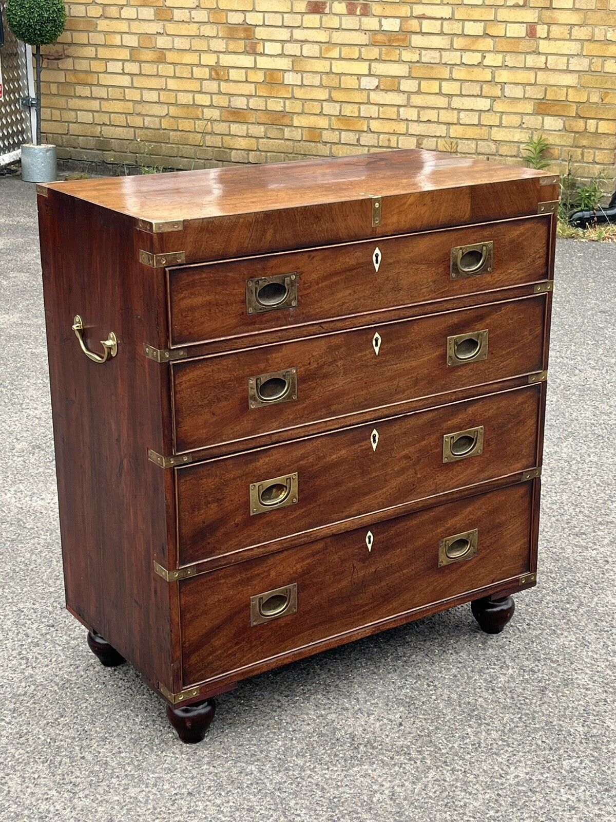Campaign Chest Of Drawers. Brass Handles & Brass Bound.