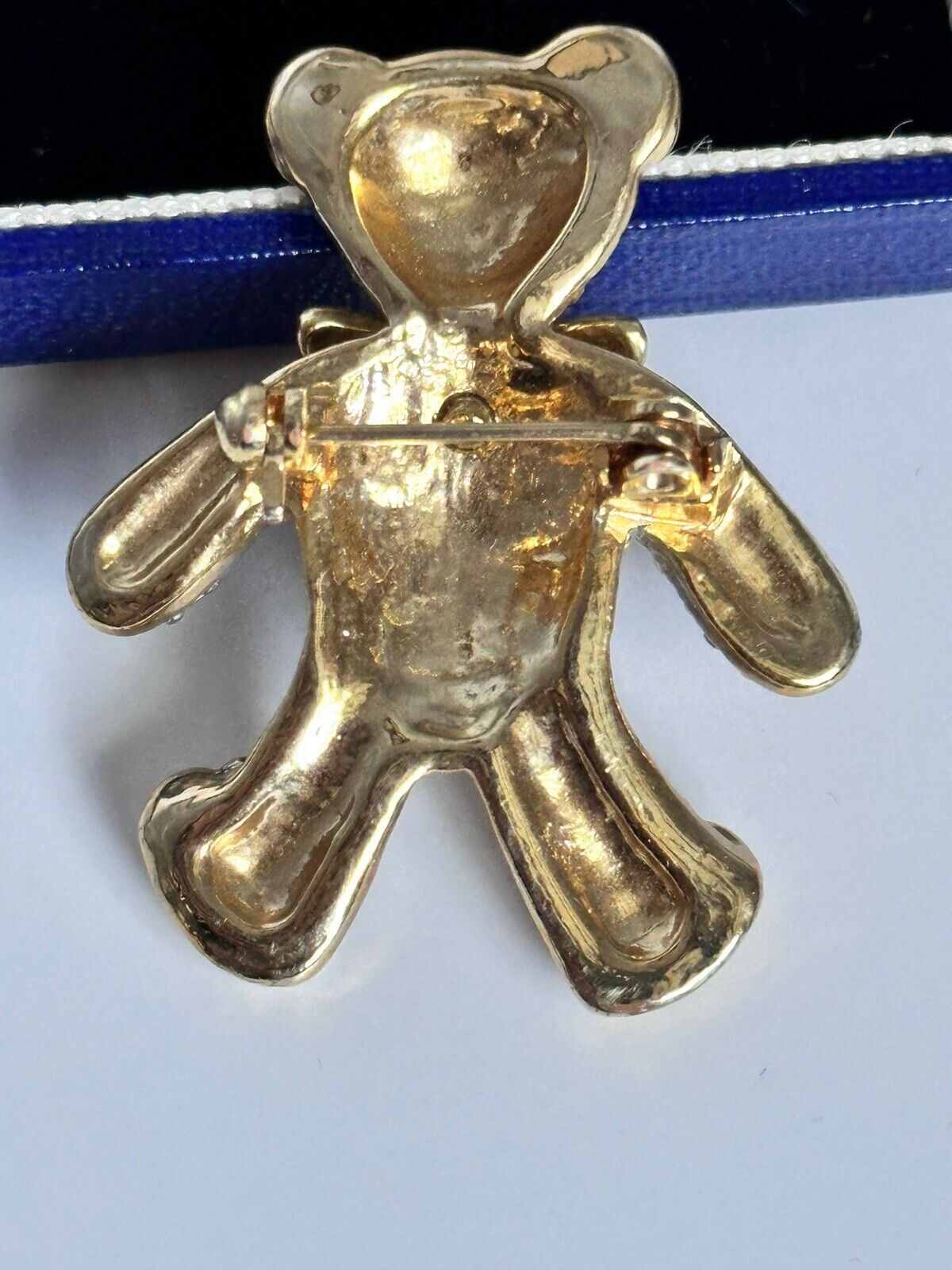 Vintage Silver Gold Tone Teddy Bow Hanging Heart Brooch