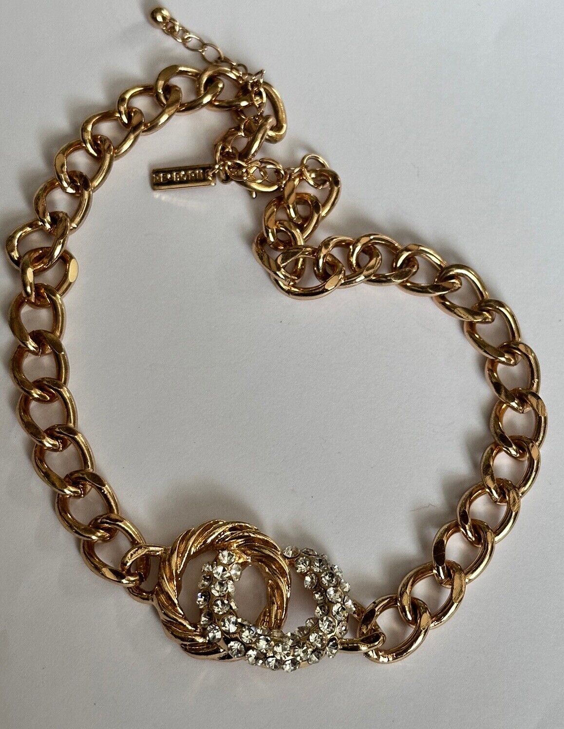 Vintage 1980s Gold Plated Diamanté Hoops Link Necklace