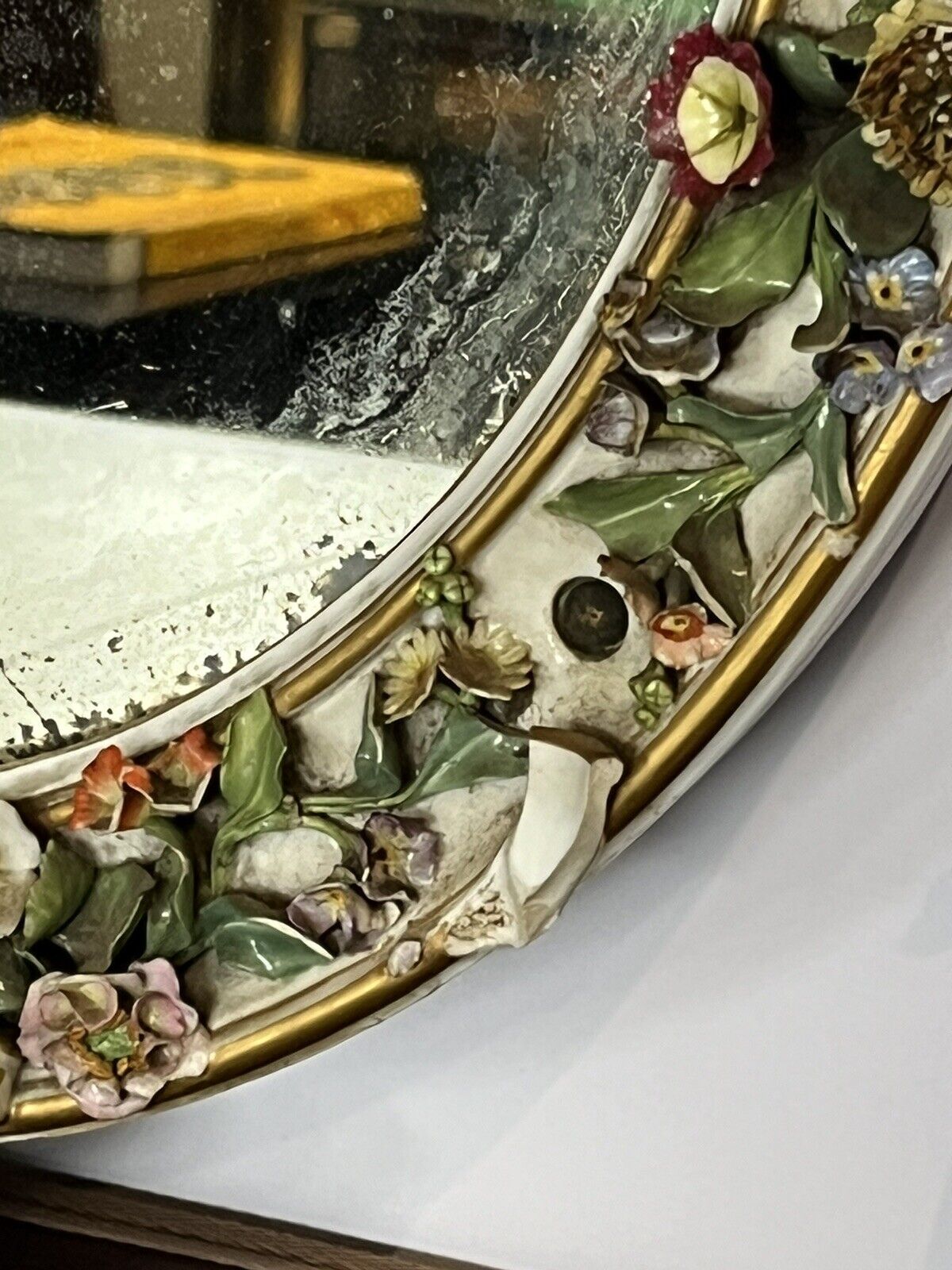 Antique Meissen German Porcelain Wall Mirror Set. Decorated With Cherubs & Birds