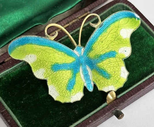 Vintage Green Blue Enamel Butterfly Brooch