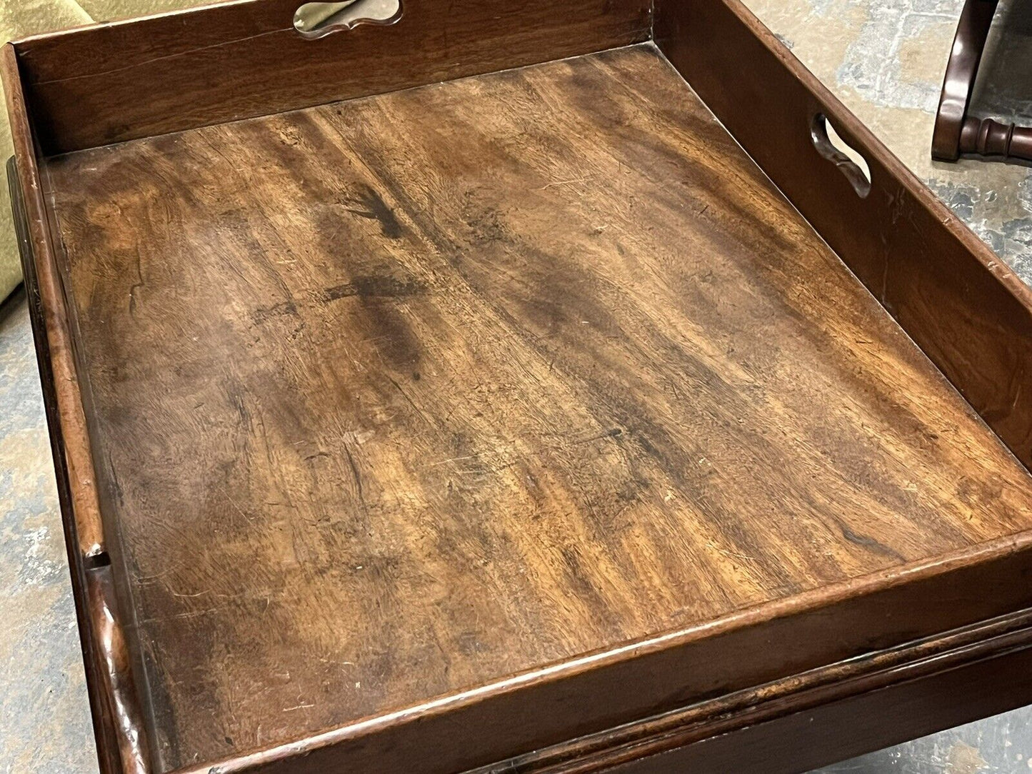 Antique Mahogany Lift Of Butlers Tray On Stand