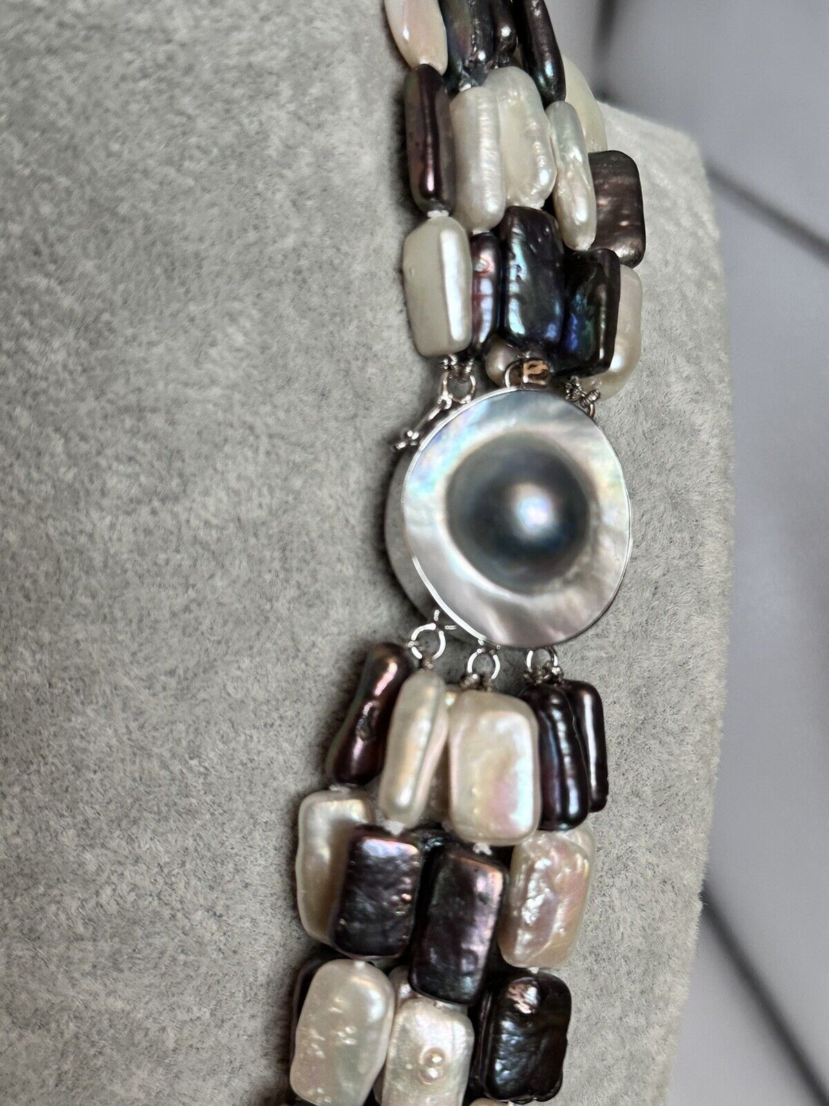 Statement Multi Strand Freshwater Baroque Pearl Silver 925 Clasp Necklace
