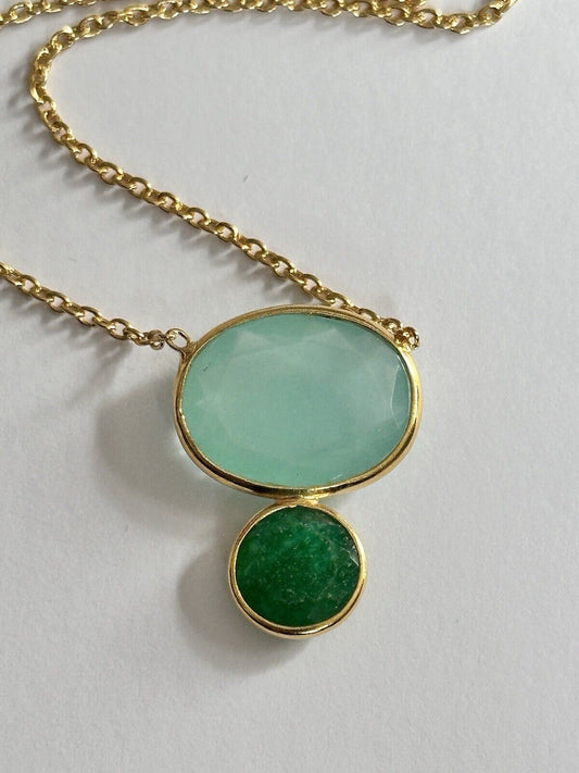 18k Gold Vermeil On 925 Silver Chalcedony And Emerald Necklace