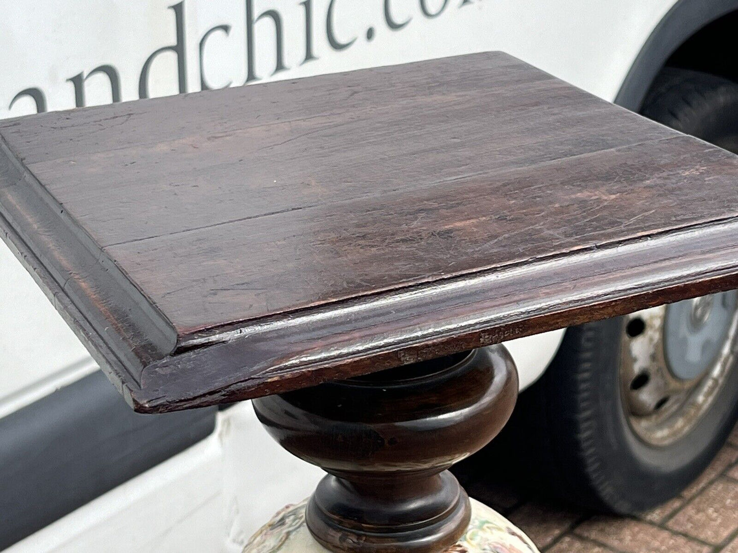 Art Nouveau stand in earthenware and ebonised wood.