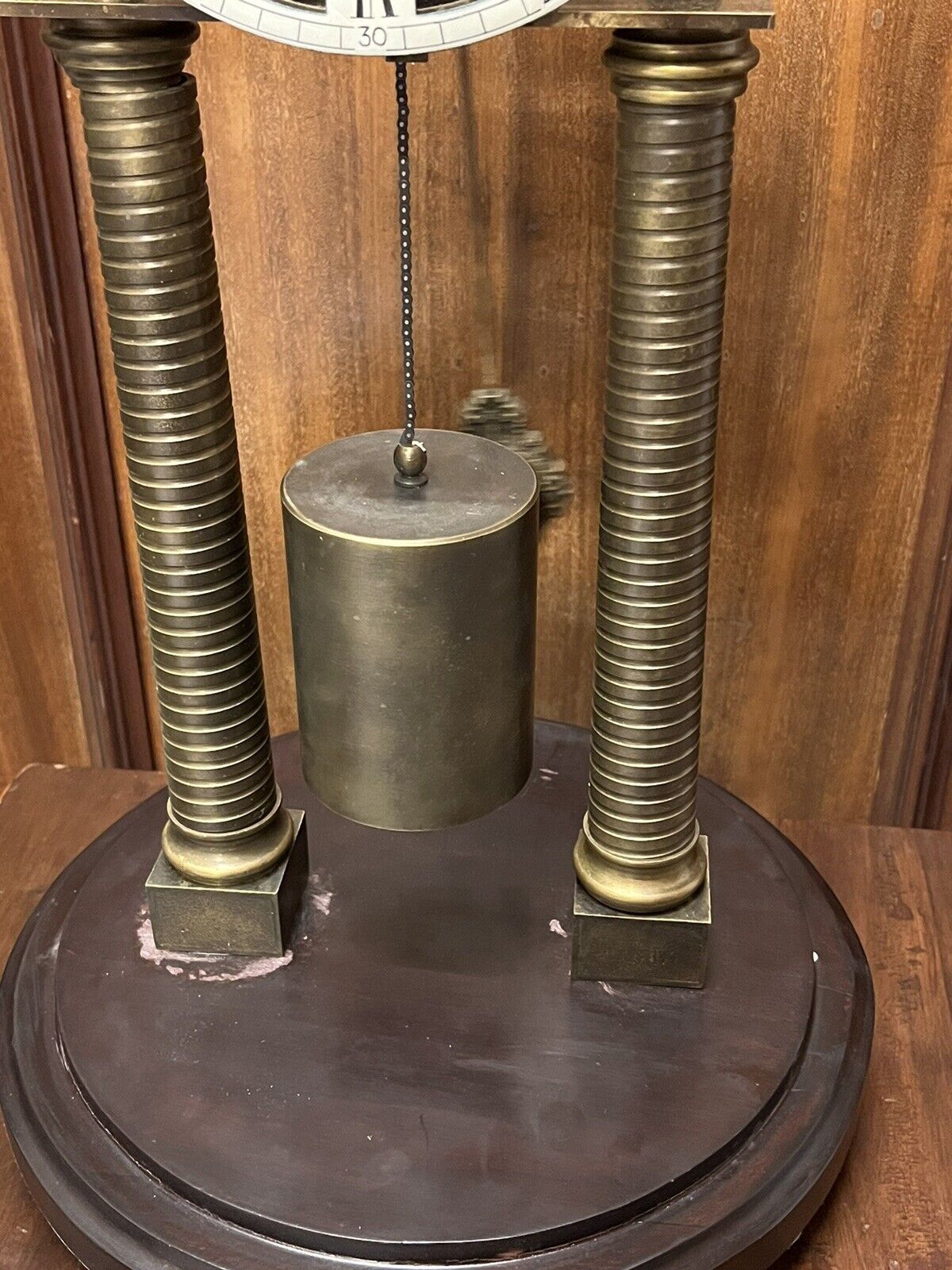 Industrial Chain Driven Skeleton Clock, Glass Done, Weight & Key. Large In Size