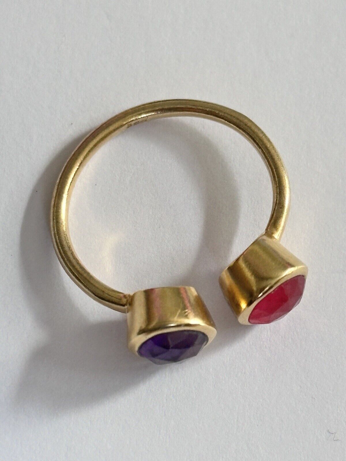 Vintage 18ct Gold Vermeil On Sterling Silver Ruby Amethyst Ring