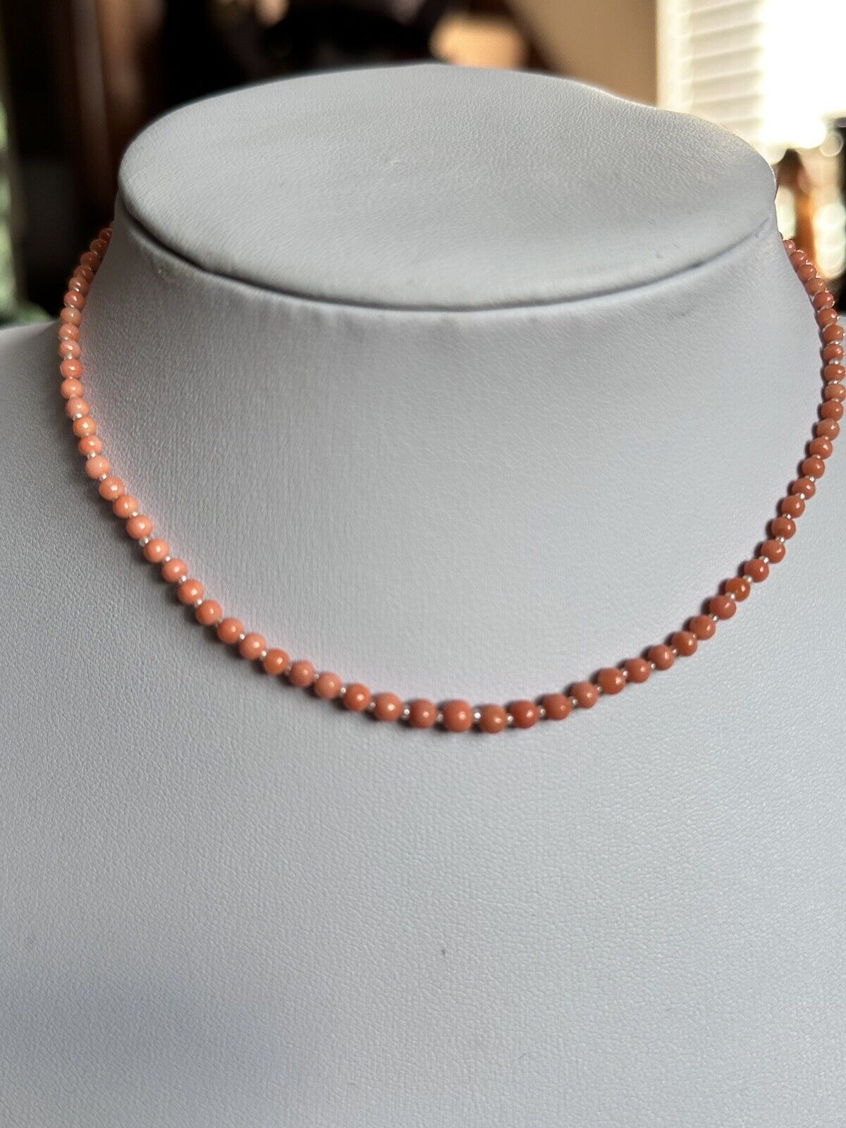 Antique Victorian Pink Salmon Coral And Pearl Beaded Necklace 9ct Gold Clasp