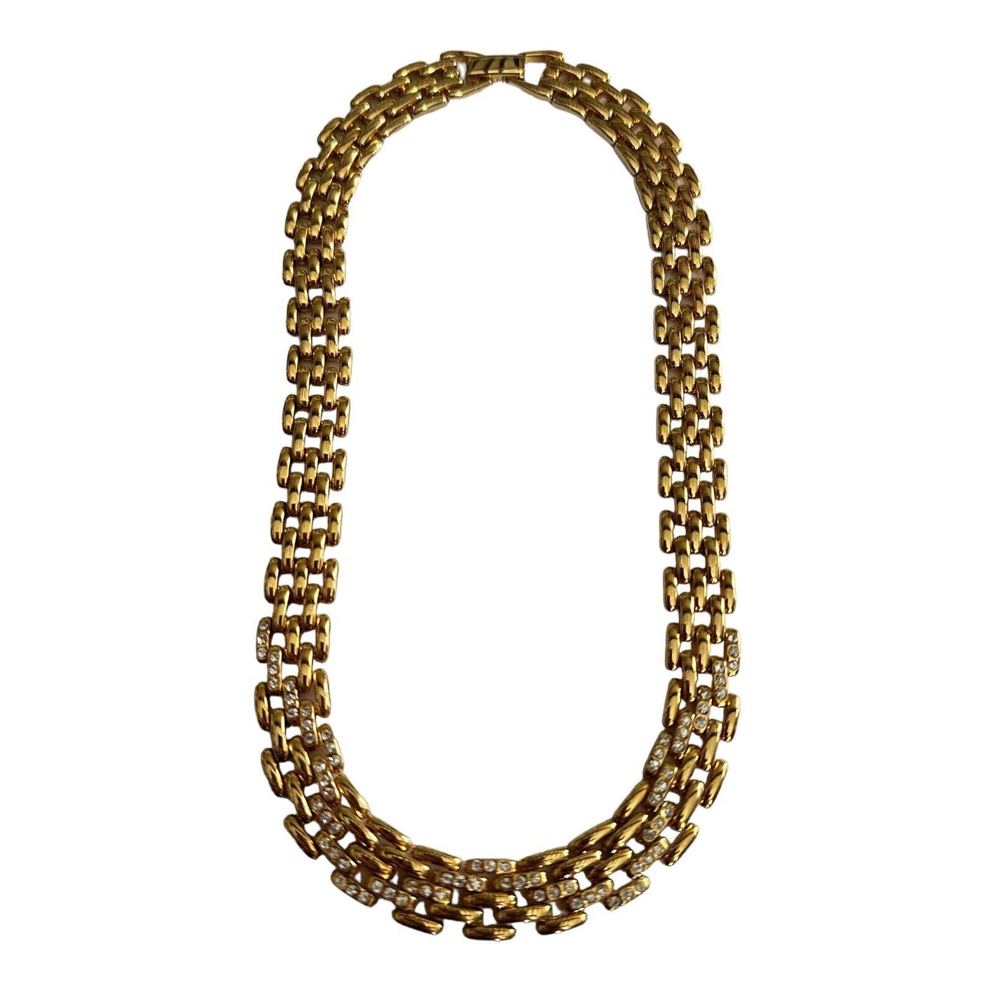 Vintage 1980s Gold Plated Diamanté Couture Chain Necklace