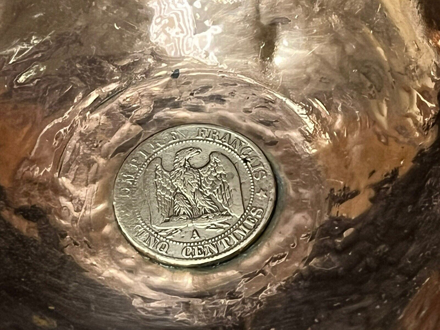 Copper Coin Dishes. Irish & French Coins