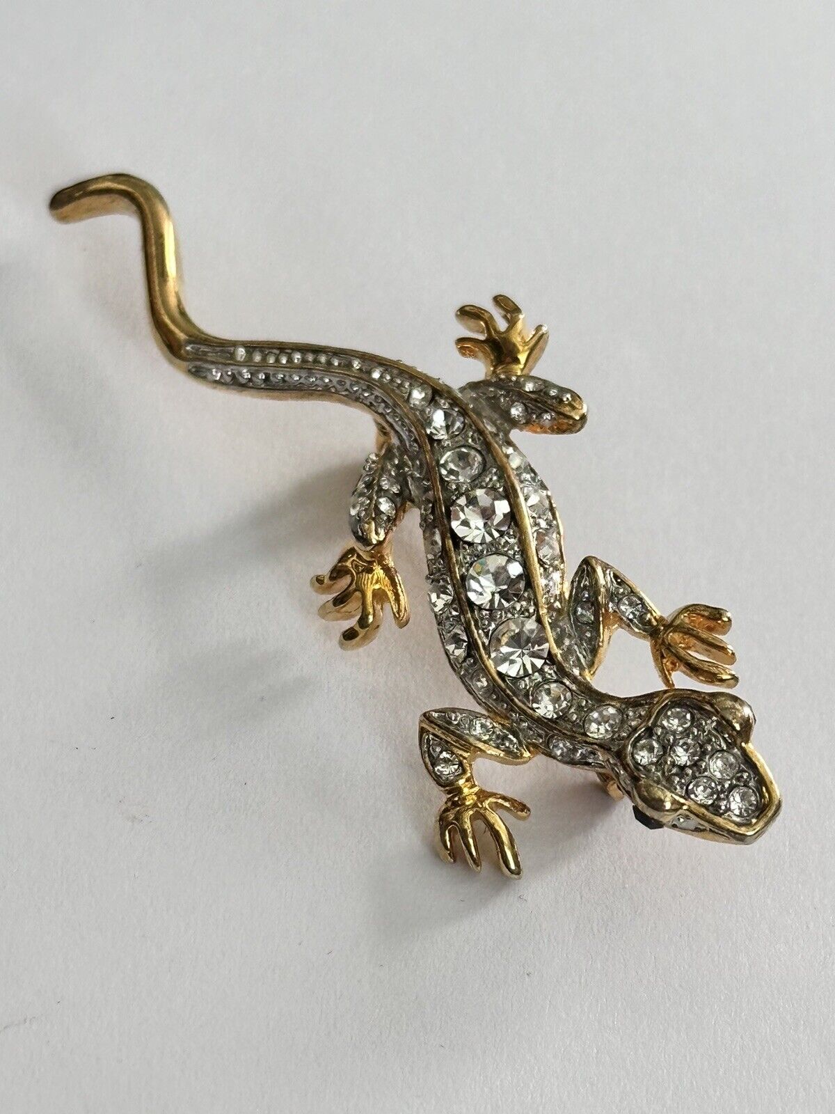 Vintage Gold Tone Diamanté Lizard Brooch