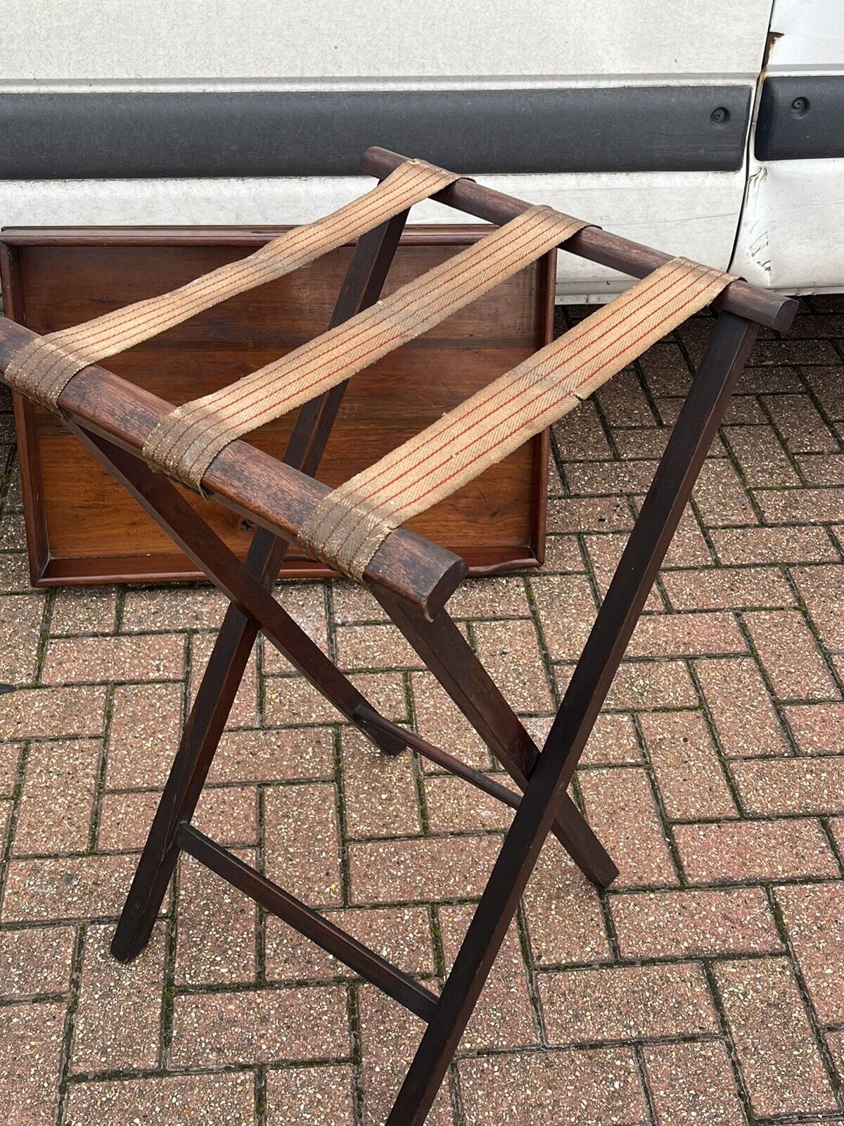 Antique Mahogany Butler's Stand, Lift Off Tray. Folding Rest,