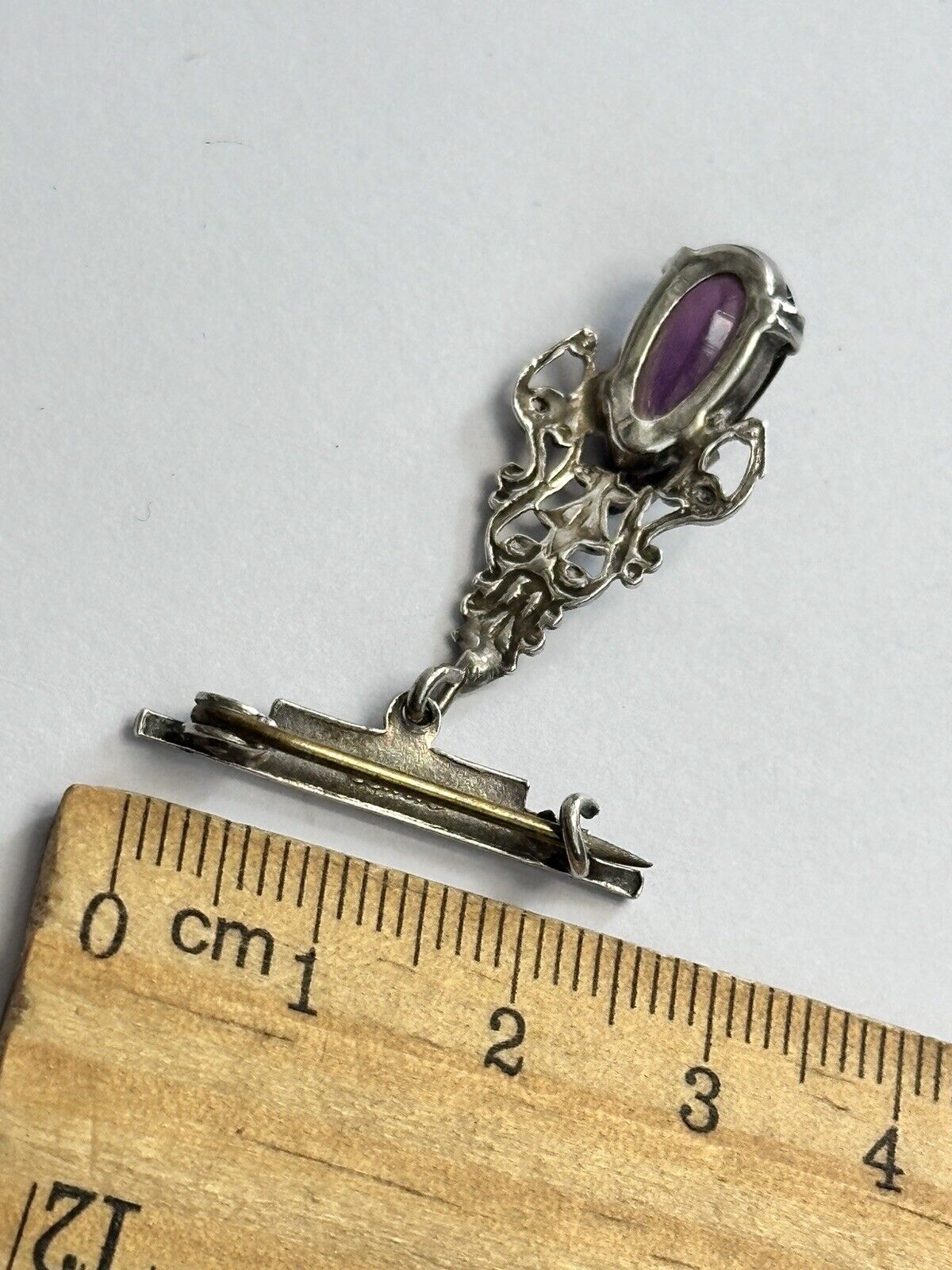 Vintage Silver Purple Teardrop Brooch