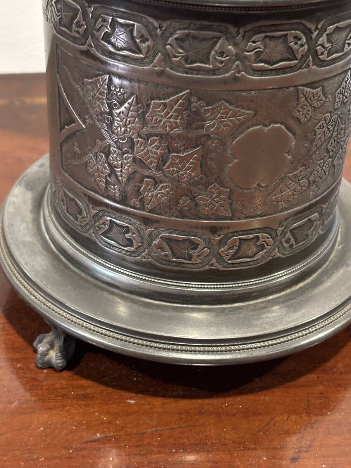Victorian English Pewter Biscuit Barrel. Large In Size.