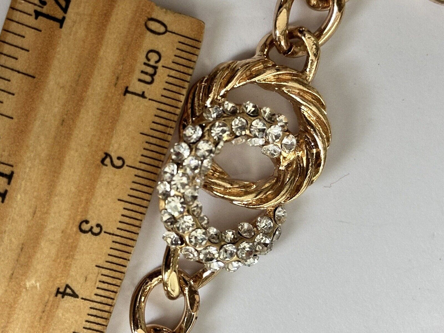 Vintage 1980s Gold Plated Diamanté Hoops Link Necklace