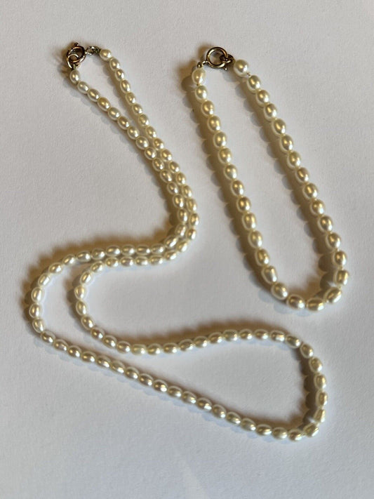 Vintage 9ct Gold Clasp Natural Pearl Necklace Bracelet Set