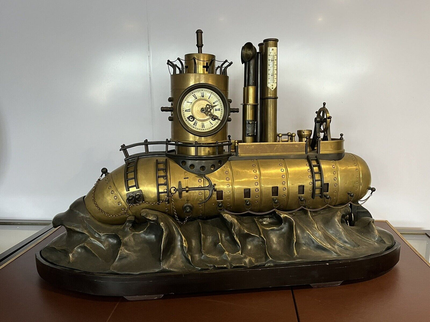 SUBMARINE novelty Brass & Metal Industrial Exhibition Clock. HUGE IN SIZE