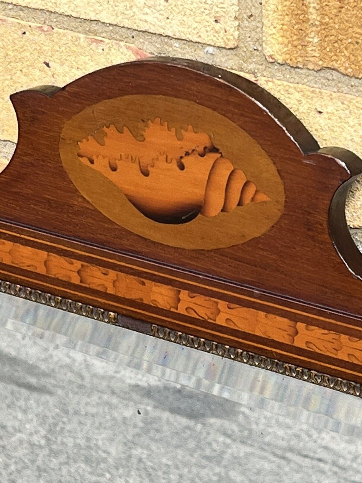 Edwardian Sheraton Revival Inlaid Mahogany Wall Mirror. Bevelled Edge Mirror