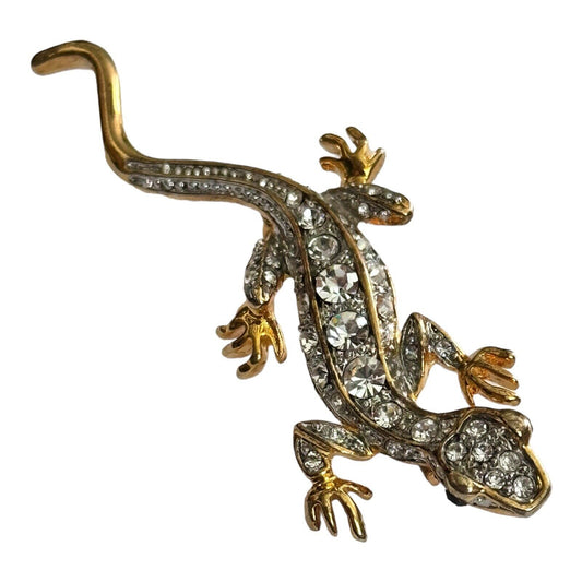 Vintage Gold Tone Diamanté Lizard Brooch