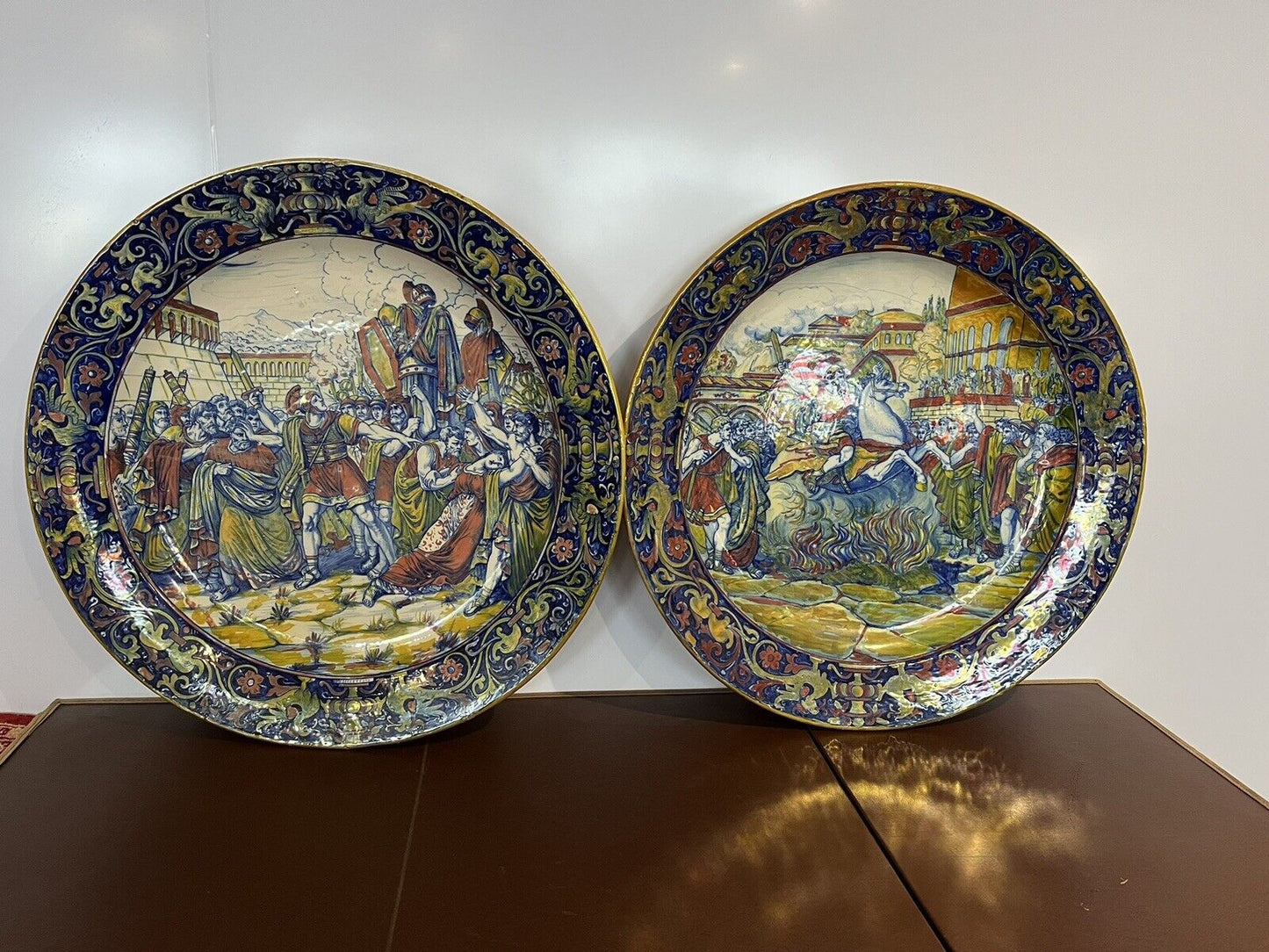 Majolica Roman Centurion Decorated Early 19th Century Huge Wall Chargers