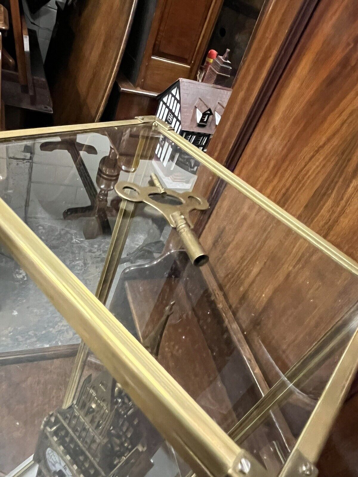 Big Ben Brass Skeleton Clock With Case And Key. LARGE IN SIZE