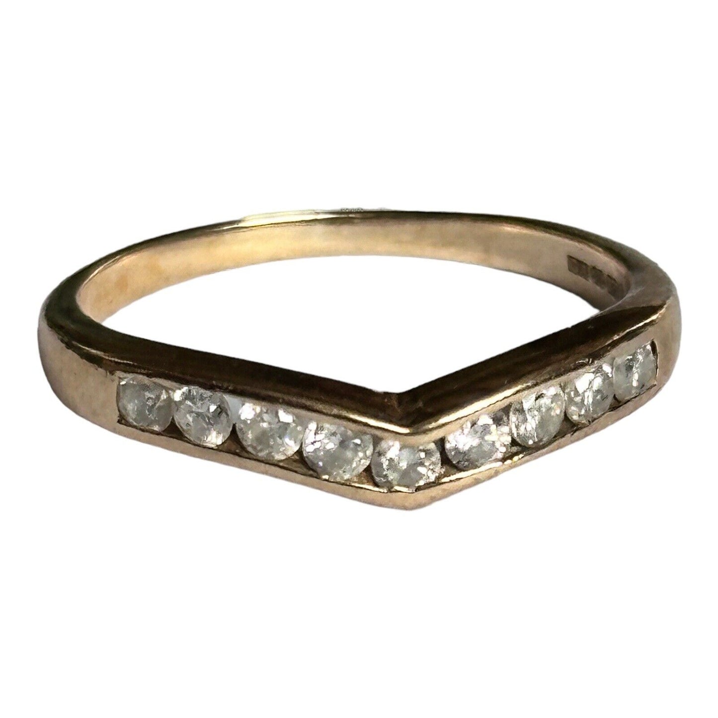 Vintage 9ct Gold 0.33ct Diamond Channel Set Wishbone Ring