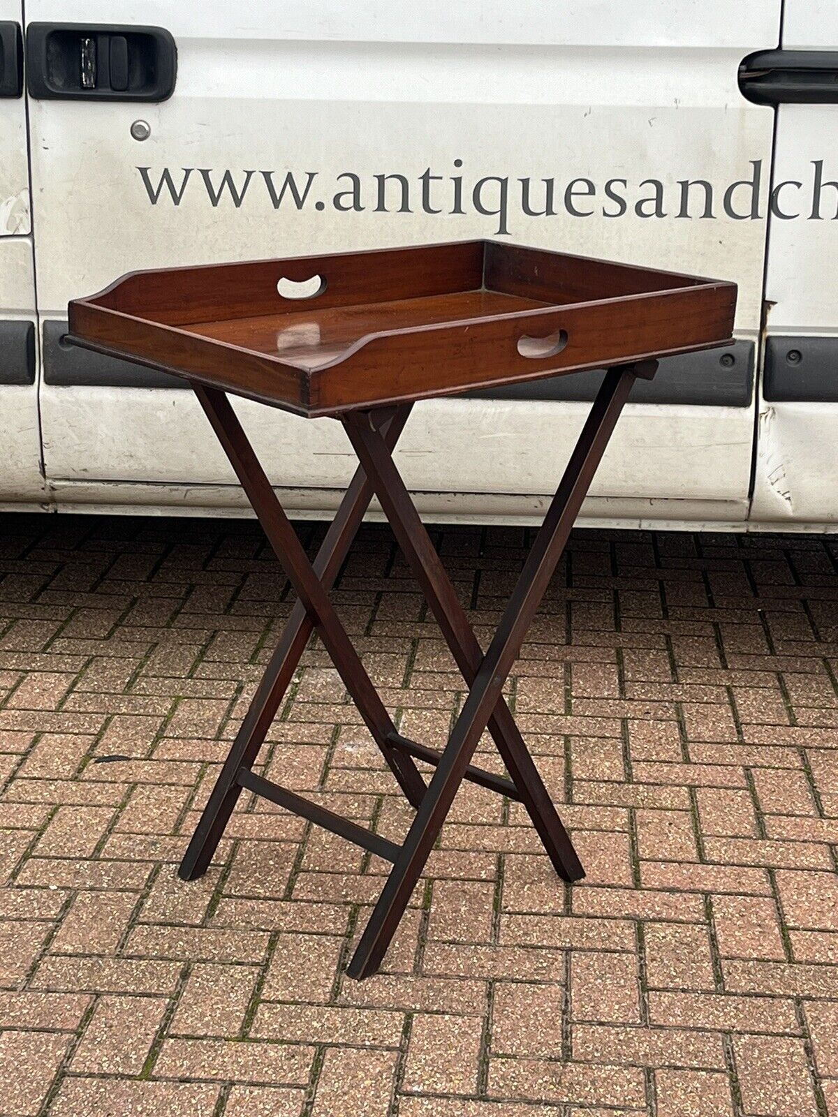 Antique Mahogany Butler's Stand, Lift Off Tray. Folding Rest,