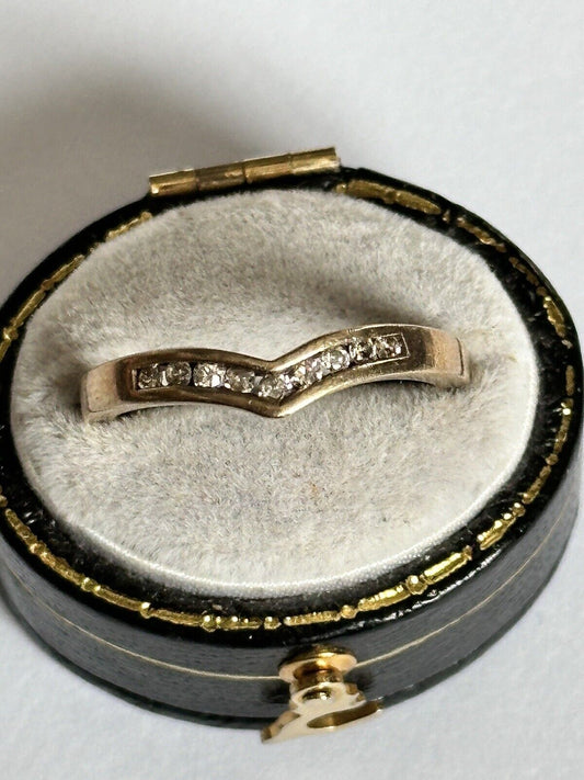 Vintage 9ct Gold 0.15ct Diamond Channel Set Wishbone Ring