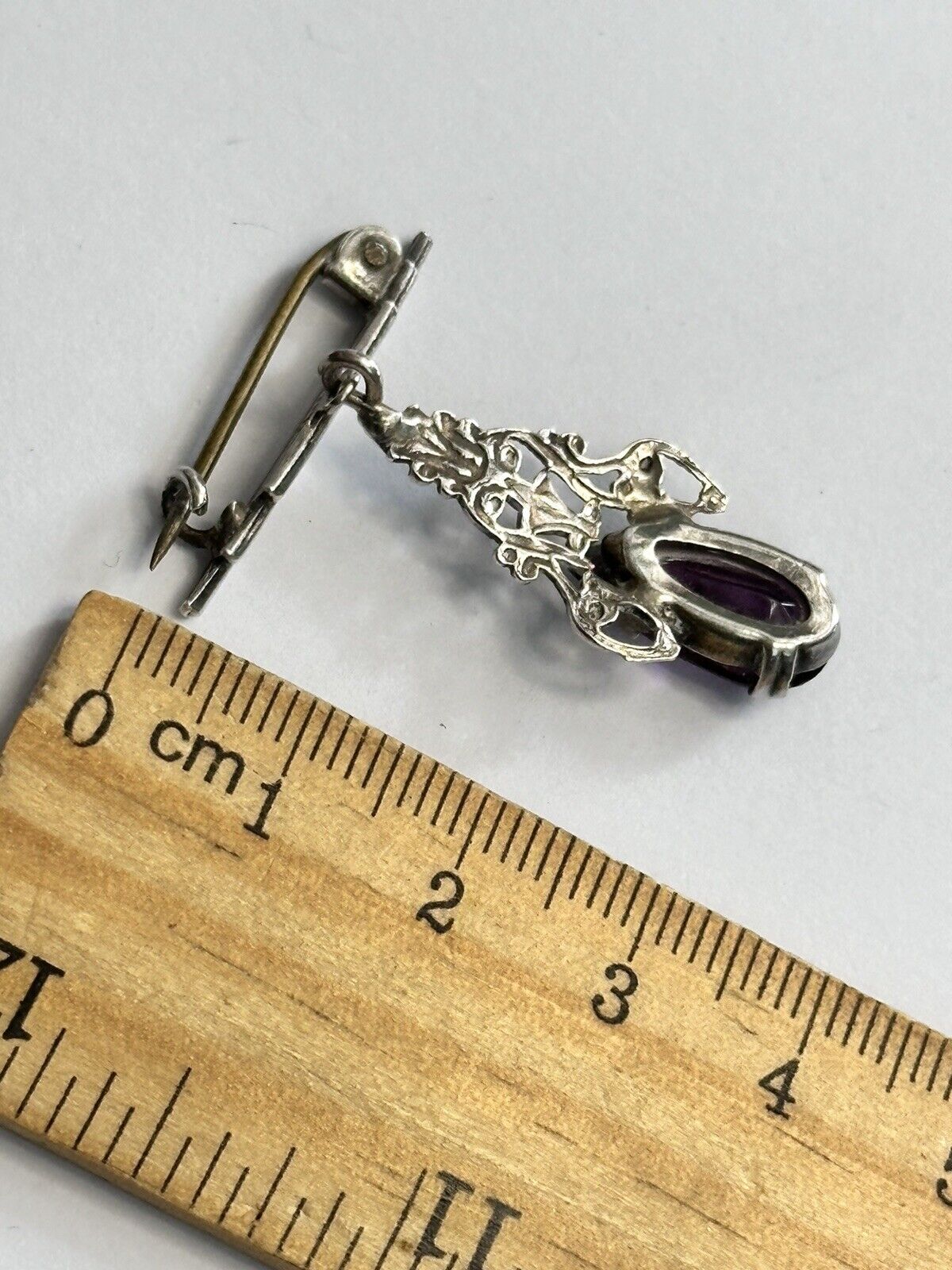 Vintage Silver Purple Teardrop Brooch